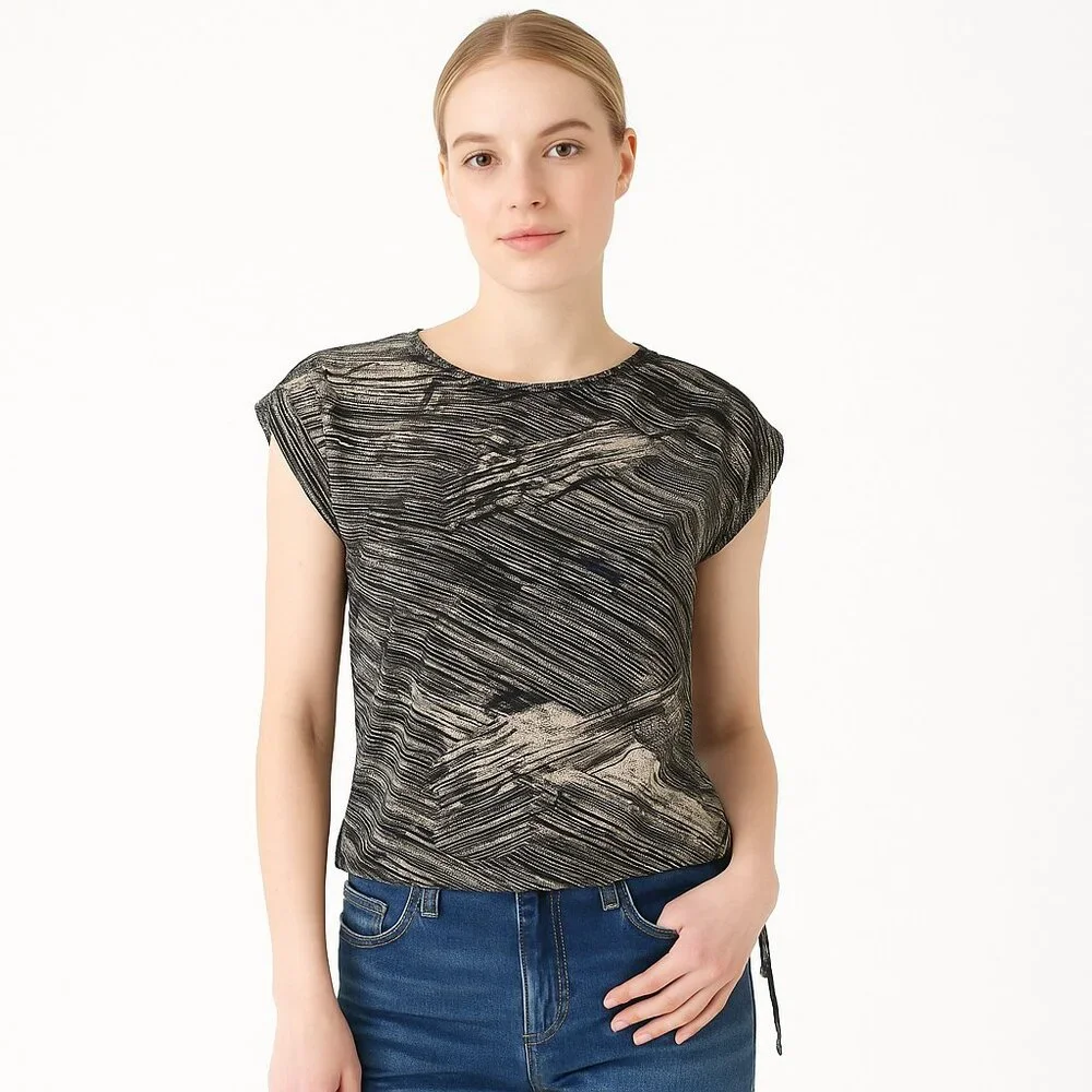 W118 by Walter Baker Abstract Casual Workwear Black White Short Sleeve Top S